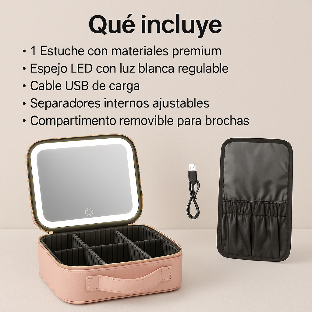 Cosmetiquera con espejo LED.